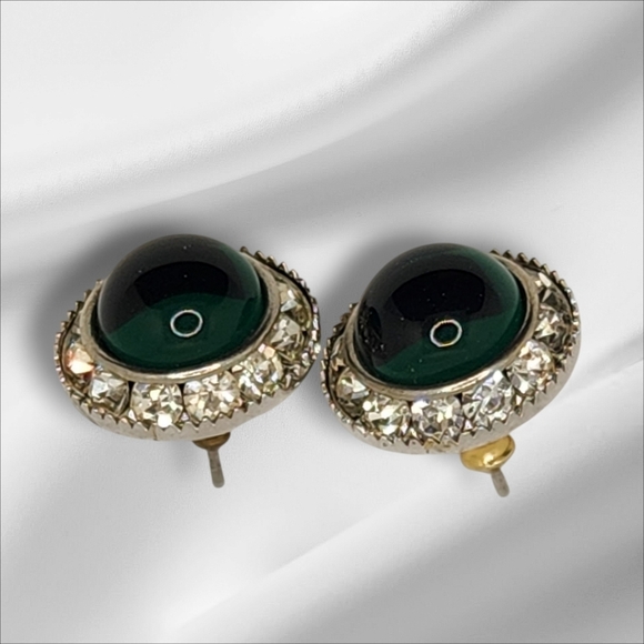 WOMENS VINTAGE DEEP OCEAN GREEN WITH DIAMONDS TASSEL EARRINGS - Picture 3 of 4